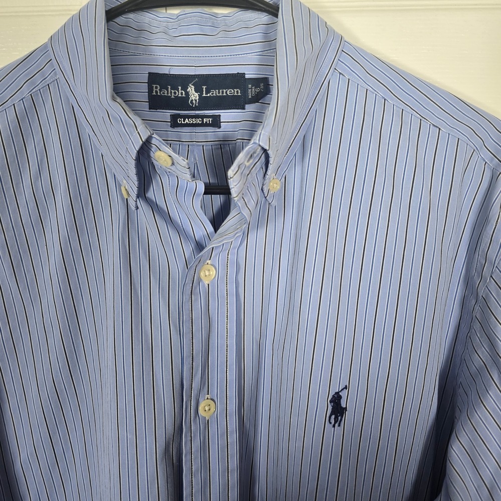 Ralph Lauren Men's Classic Fit Striped Blue Button Down 16-34/35 100% Cotton